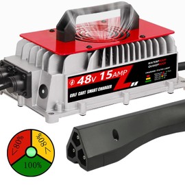 Voolex 15A 48V Golf Cart Battery aCharger for EZGO RXV & TXT Waterproof Fully Automatic Trickle Charger with 3-Pin Triangular Plug, Compatible with Lead-Acid Batteries