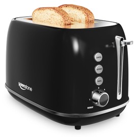 2 Slice Toaster Retro Stainless Steel Toaster with Bagel, Cancel, Defrost Function and 6 Bread Shade Settings Bread Toaster, Extra Wide Slot and Removable Crumb Tray (Black)