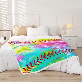Feelyou Kids Baseball Plush Blanket Boys Girls Softball Sports Game Fleece Throw Blanket Girly Colorful Tie Dye Sherpa Blanket Teens Men Baseball Gaming Fuzzy Blanket for Sofa, Rainbow Decor Twin 60x80 Inch