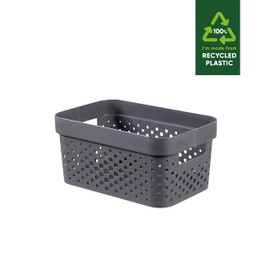 Curver Infinity Dots Set of 4 Rectangular 100% Recycled Small Storage Boxes 4.5 Litres - Grey