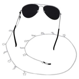 Teensery Stylish Metal Chain Star Moon Eyeglasses Holder Strap Eyewear Retainer Sunglass String Necklace Chain for Women (Silver)