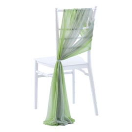 Pmnzdy Pack of 2 Tulle Chair Bows Chiffon Fabric Chair Back 20 x 282 cm Streamer Chair Band Chair Cover Chair Bow Tie Backs Wedding Anniversary Party Banquet Event Reception Grey Green + Green
