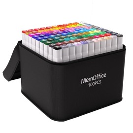 MemOffice 100 Colors Dual Tip Artist Alcohol Markers Set with Carrying Case - Perfect for Coloring, Drawing, Sketching, Card Making and Illustration - Perfect for Adults