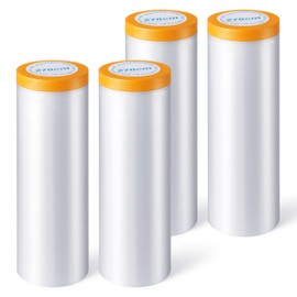 Qulkws 4 Rolls Painters Plastic with Tape 8.9Ft x 89Ft Pre-Taped Masking Film Paint Adhesive Protective Film Roll for Automotive Painting Covering Walls Windows Auto Body