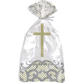 Unique 74859 Cellophane Party Bags-Fancy Gold Cross-Pack of 20