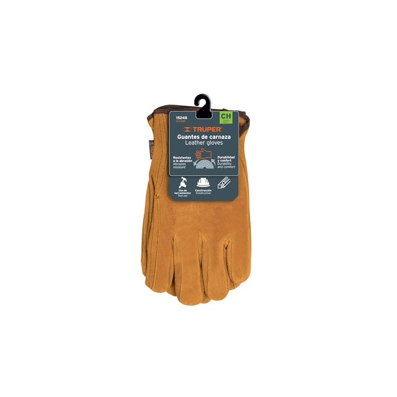 Truper GU-245, Guantes de carnaza, usos generales, puño ajustado, corto