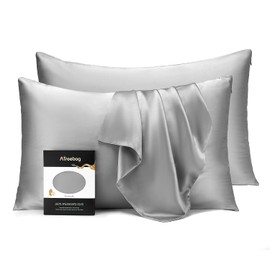 ATreebag Silk Pillow Cases 2 Pack with Hidden Zipper for Hair and Skin Beauty, 19 Momme 100% Mulberry Silk Pillowcase with Gift Box (Silver Grey, Queen, 2pc)