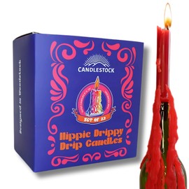 Candlestock Hippie Drippy Drip Candles - Pack of 22 Dripping Taper Candles - Wine Bottle Melting Candles (Red)