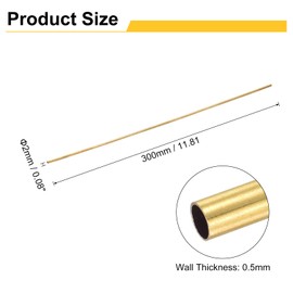 sourcing map 2Pcs H62 Brass Round Tube, 2mm OD 0.5mm Wall Thickness 300mm Length Seamless Precision Straight Pipe Tubing for DIY Projects Crafts Gardening Industry Precision Applications