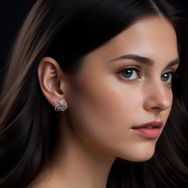 LeCalla 925 Sterling Silver Flower Stud Earrings for Women | Periwinkle Flower Stud Earring | Silver Earrings for Women 15MM