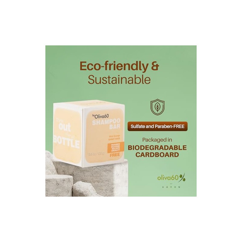 Shampoo en barra de Oliva. Oliva60, Sin sulfatos, Con aceite