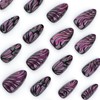 GlamRays 24 Pieces Purple Sticker Nails Medium Almond False Nails