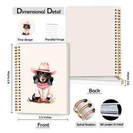 XUNLURY Pink Cowgirl Dachshund Notebook, Dachshund Lovers Gifts Journal, Weiner Dog Gifts Journal, Western Sausage Doxie Dog Hardcover Spiral Notebooks, 5.5x8.3 Inch