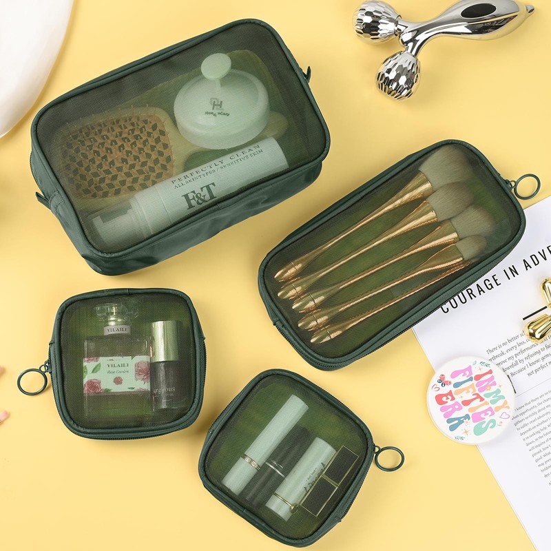 Puchifoda 8 Pcs Mesh Makeup Bag Nylon Zipper Pouch Clear