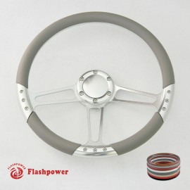 FLASHPOWER 14" Billet Steering Wheel light grey Half Wrap horn button Bonneville Safari