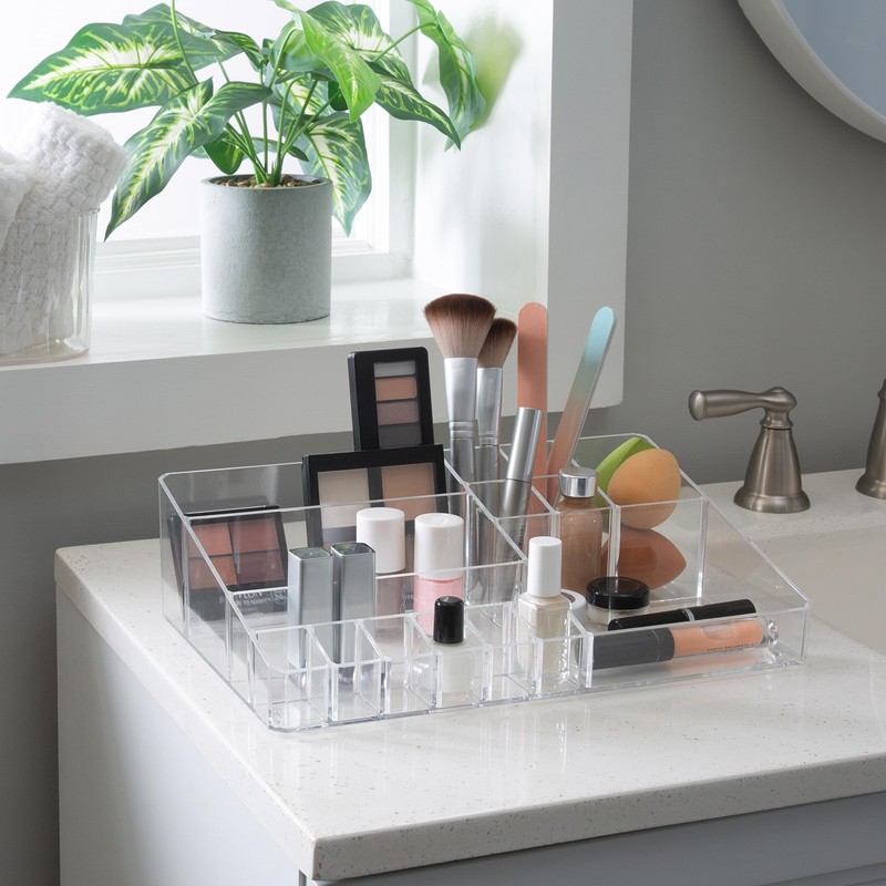 Simplify 15 Compartment Acrylic Cosmetic Organizer, Clear