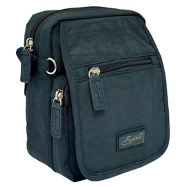 Spirit - Nylon Waterproof Crossbody Bag - Unisex Lightweight Travel Bag with Multiple Sections and Adjustable Strap - Navy and Tan Crossbody Bag, Small Size, Navy