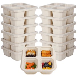 12 Pcs Snack Boxes with Lid, Stackable Wheat Straw Bento Lunch Box 4 Compartments, Reusable Meal Prep Lunch Containers for Kids and Adults, BPA-Free
