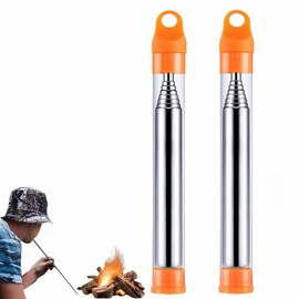 2 PCS Pocket Bellows - Blow Fire Tube Stainless Steel Weatherproof Collapsible Blow Fire Tube for Fireplace Barbecues Campfire Blowing Air Into a Fire Traveling - Outdoor Essential Camping Gear