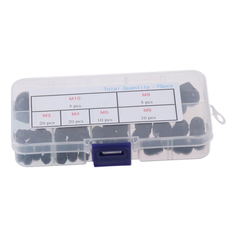 Nylon Acorn Nuts 70Pcs M3/M4/M5/M6/M8/M10 Metric Size Black Dome Head