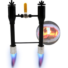 Simond Store Propane Forge Double Burner Kit, Propane Double Burner for Melting Furnace Foundry Forge Blacksmithing Jewelry Making Kiln Farrier - Steel Propane Burner with Valve