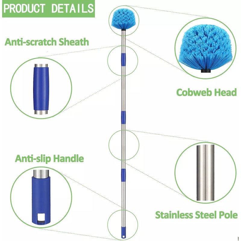 Nichcho 72 inch Reach Extend Handle Cobweb Duster Medium Stiff