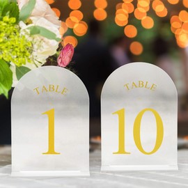 JOYIT JOYIT Frosted Arch Wedding Table Numbers 1-10 with Stands C 5" X 7" Acrylic Gold Table Number Holders, Perfect for Wedding Receptions, Parties, Anniversaries, and Events