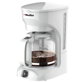 MÜELLERHOME 12-Cup White Coffee Maker - Borosilicate Carafe, Auto-Off, Reusable Filter, Anti-Drip, Keep-Warm Function, Clear Water Level Window, White Kitchen Accessories