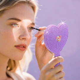 ZZYZYZQYLJ Rhinestone Heart Shaped Handheld Mirror with Handle,Purple Hand Held Mirror,Sparkling Bling Vanity Hand Mirrors Cute,Travel Cosmetic Mirror Gifts for MotherTeens Girls Christmas Birthday