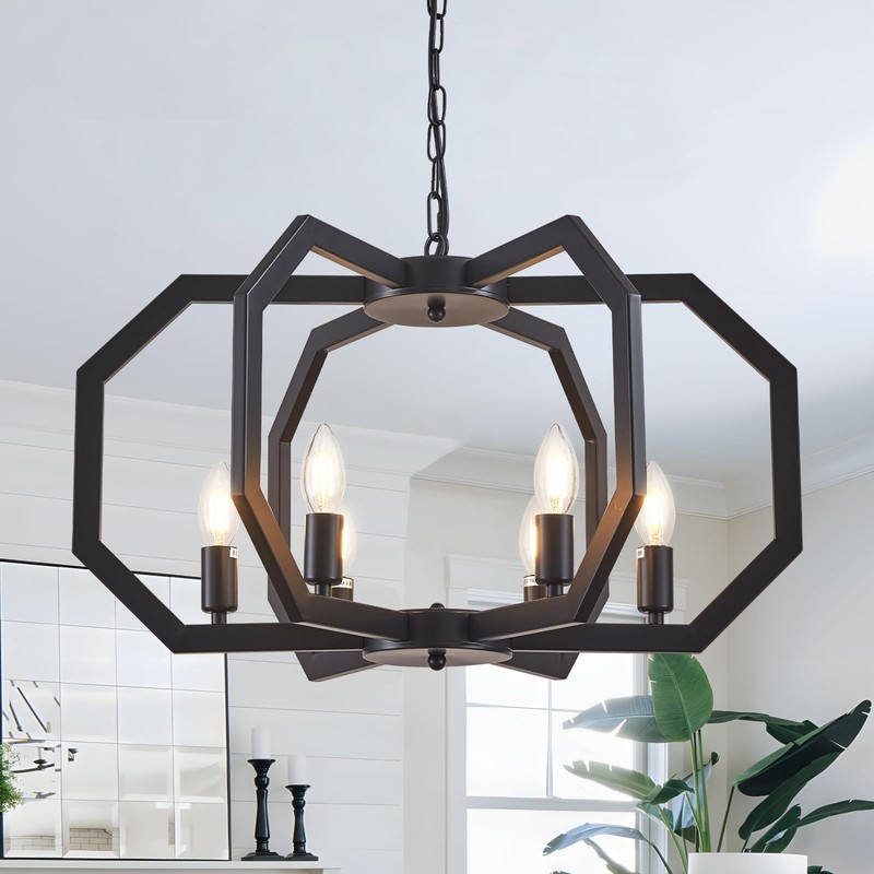 Lanhall 6 Light Farmhouse Chandelier Black Dining Room Light Fixture