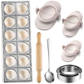 9 Piece Plastic and Stainless Steel Dumpling Mold Set,Ravioli Cutter and Maker, Suitable for Turning Dumplings, Chinese Dumplings