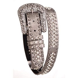 Nomad Creek Women's Pearl Rhinestone Studded Leather Belt (PEWTER, SM)