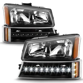 ACANII - For 2003-2006 Chevy Silverado 1500 2500 3500 Black Headlights Headlamps+LED Bumper Signal Lights Lamps 4pcs Set