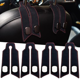 JICOJIN Multifunctional Car Hooks for Headrest, 4PCS Purse Hook for Car 100% Metal & Premium Leather Car Seat Hooks for Headrest 2025 Latest Purse Hanger for Car (Black)