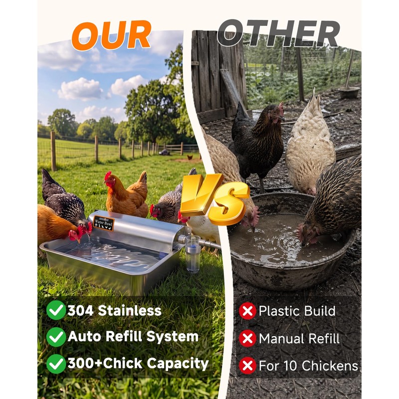 3 Gallon Automatic Chicken Waterer, Real 304 Stainless Steel Metal