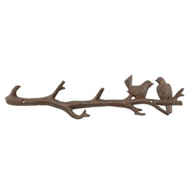Cast Iron Birds On Branch Hanger with 6 Hooks | Decorative Cast Iron Wall Hook Rack | for Coats, Hats, Keys, Towels, Clothes | 18.5x2x4.5” (Rust Brown)