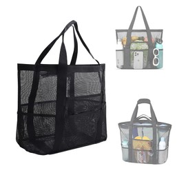 Mesh Beach Bag, 23L with Zip Pocket Large Mesh Tote Bags for Women, Reusable Woodland Extra Bag, Essentials Family Travel Bag, Sandproof Waterproof, for Pool Travel Daily Use, Beach Accessories