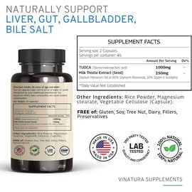TUDCA with Milk Thistle 1250mg - Liver Support, Liver Health, Gallbladder Supplements *USA Made and Tested*, Tudca Supplement, Bile Salts Supplement, Liver Health Supplement - 90 Capsules