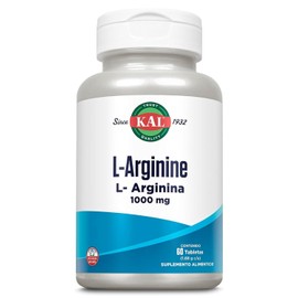 KAL L Arginina 1000 mg Potente Suplemento de Aminoácidos Esenciales - Soporte Diario Para Todo el Cuerpo Vitaminas Para Hombres y Mujeres - Liberación Sostenida, Forma Libre L-Arginina - 60 Tabletas