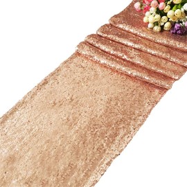 Time to Sparkle 12x108inch Glitter Sequin Table Runner Chair Sashes Swags Wedding Party Table Decoration Sequin Tablecloth- Sequin Rose Gold