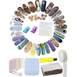 Gezan DIY Hairpin Accessories :10 PCS hair clips,10PCS Hairpin gasket, 2 PCS Sewing Clips, 10 PCS Cotton Quilting Fabric Bundles,One Lace Trim Ribbon Roll and Clear Glue
