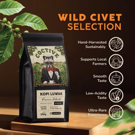 Kopi Luwak Civet Coffee Beans (8.8 oz) - World's Most Expensive Coffee, Wild-Harvested, From Gayo Sumatra Indonesia- Luxury Gift Set