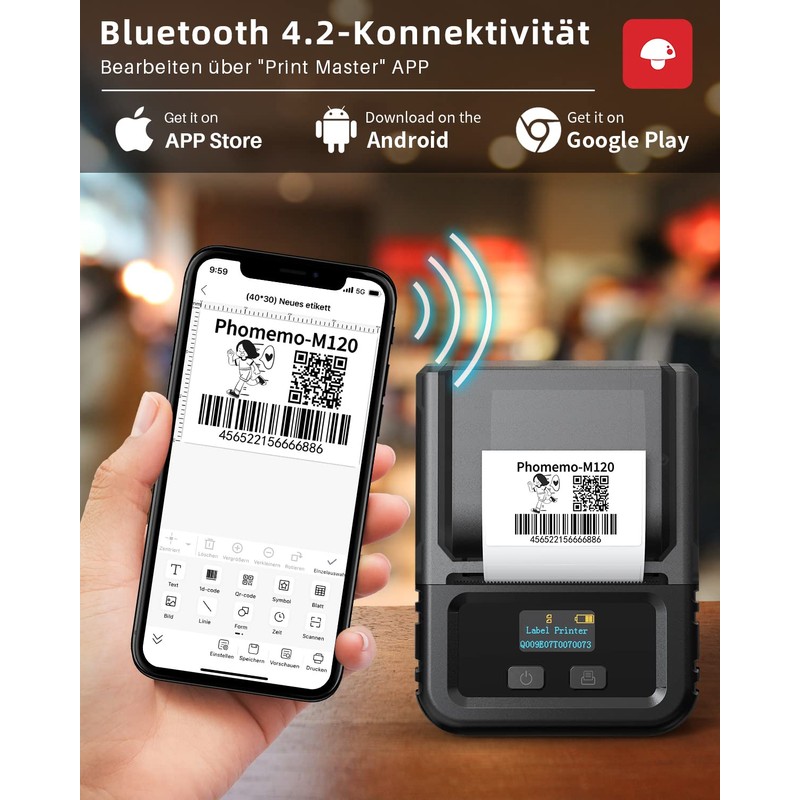 Phomemo M120 Label Printer Bluetooth, Mini Label Printer Sticker Printer