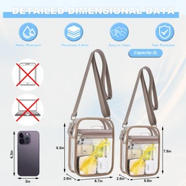 Clear Bag for Stadium Events, Small clear Purse for Women Mini Clear Stadium Bag with Adjustable Strap for Sport Concert Work Travel (Khaki-M)