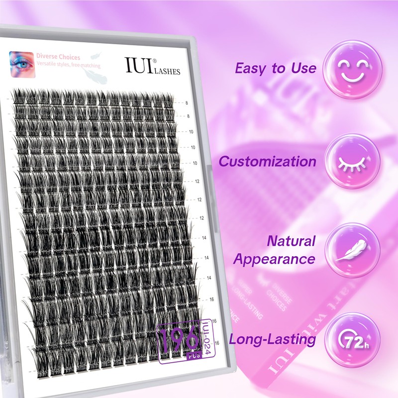 IUI IUI Beauty 196pcs Lash Clusters, 0.05mm Thin Band, Soft