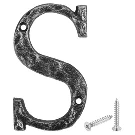 sourcing map House Address Letter, 4.9 Inch Cast Iron Vintage Wall Letter S Outside Letters for Home Street Office Mailbox Sign, Black & Silver
