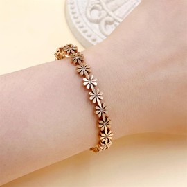 Oneress Rose Gold Plated Minimalist Daisy Bangle - Women's Titanium Bracelet with Cubic Zirconia - Elegant Daisy Design for Birthdays, New Year, and Special Celebrations - YA4878