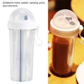 AYNEFY Innovative Water Cup, 600 ml Two Different Drinks Dual Use Water Bottle Straw Water Cup for Home Outdoor Camping Sports for Couples Student Women Men (White)