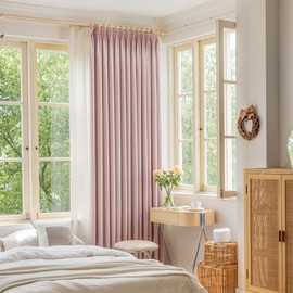 OYRING 96 Inches Long Pink Pinch Pleat Curtain Blackout, Room Darkening Thermal Insulated Baby Pink Pleated Drapes with Hooks for Traverse Rod Girls Bedroom Nursery, 52" W x 96" L (1 Panel)