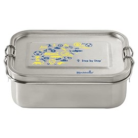 Step by Step Stainless Steel Lunch Box, Blue & Yellow, with Divider and Click Closure, Dishwasher Safe, BPA-Free, for School and Nursery, 0.8 L